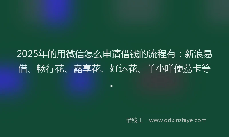 2025年的用微信怎么申请借钱的流程有：新浪易借、畅行花、鑫享花、好运花、羊小咩便荔卡等。
