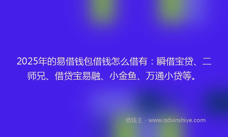 2025年的易借钱包借钱怎么借有：瞬借宝贷、二师兄、借贷宝易融、小金鱼、万通小贷等。