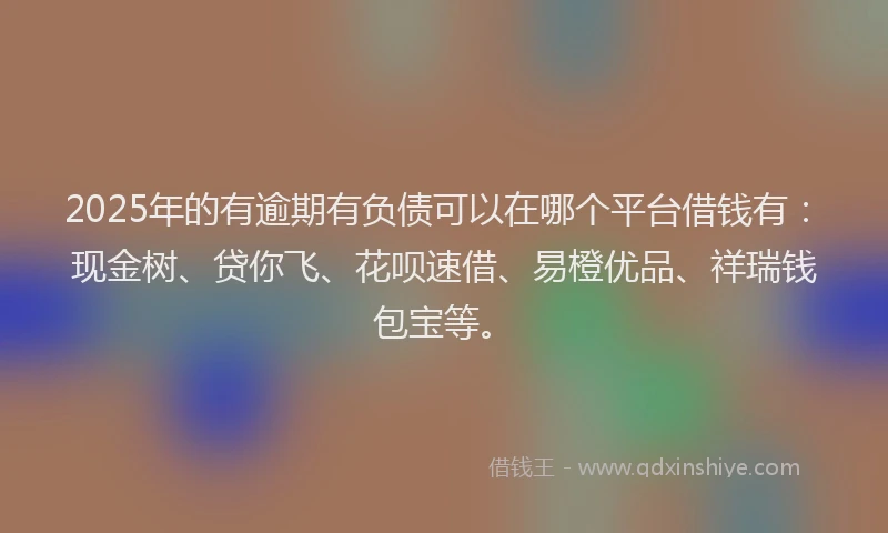 2025年的有逾期有负债可以在哪个平台借钱有：现金树、贷你飞、花呗速借、易橙优品、祥瑞钱包宝等。