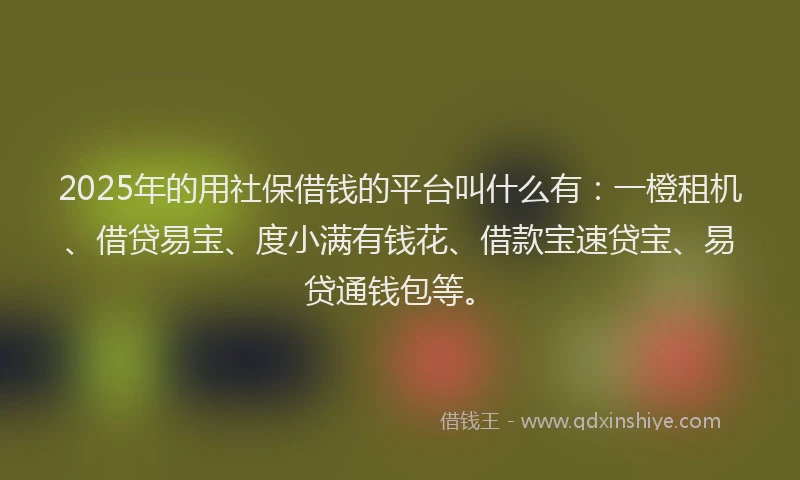 2025年的用社保借钱的平台叫什么有：一橙租机、借贷易宝、度小满有钱花、借款宝速贷宝、易贷通钱包等。