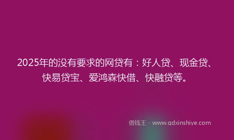 2025年的没有要求的网贷有：好人贷、现金贷、快易贷宝、爱鸿森快借、快融贷等。