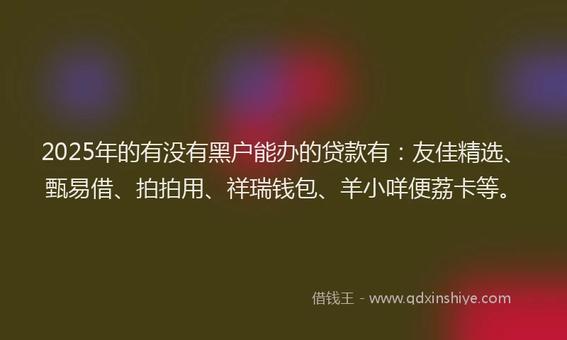 2025年的有没有黑户能办的贷款有：友佳精选、甄易借、拍拍用、祥瑞钱包、羊小咩便荔卡等。