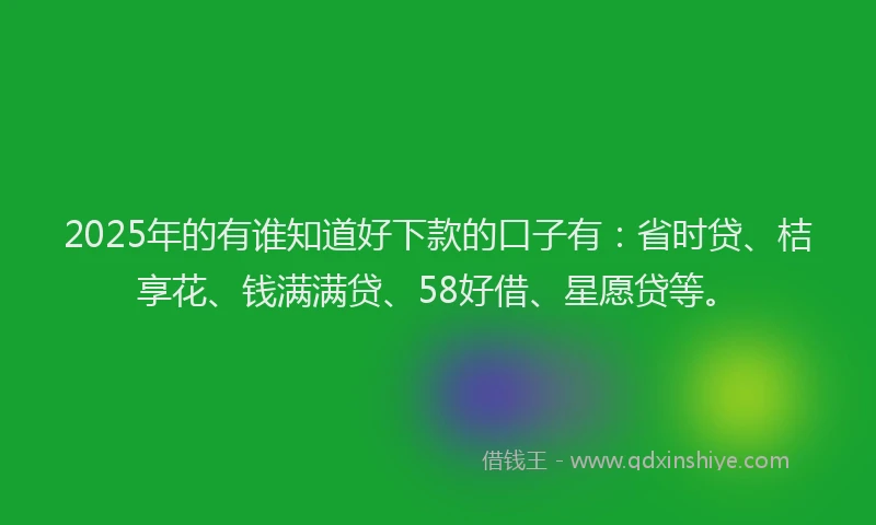 2025年的有谁知道好下款的口子有：省时贷、桔享花、钱满满贷、58好借、星愿贷等。