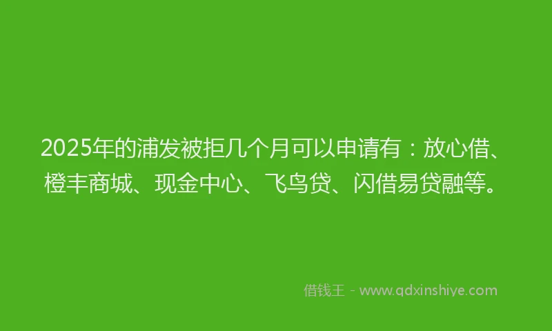 2025年的浦发被拒几个月可以申请有：放心借、橙丰商城、现金中心、飞鸟贷、闪借易贷融等。