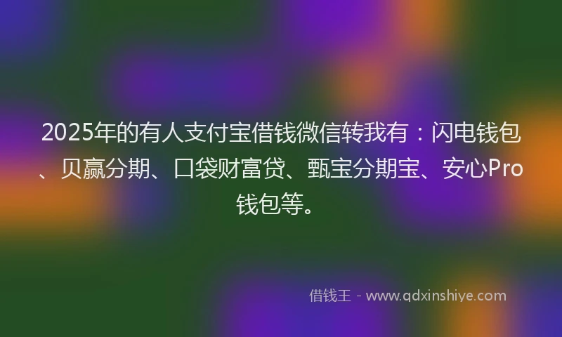 2025年的有人支付宝借钱微信转我有：闪电钱包、贝赢分期、口袋财富贷、甄宝分期宝、安心Pro钱包等。