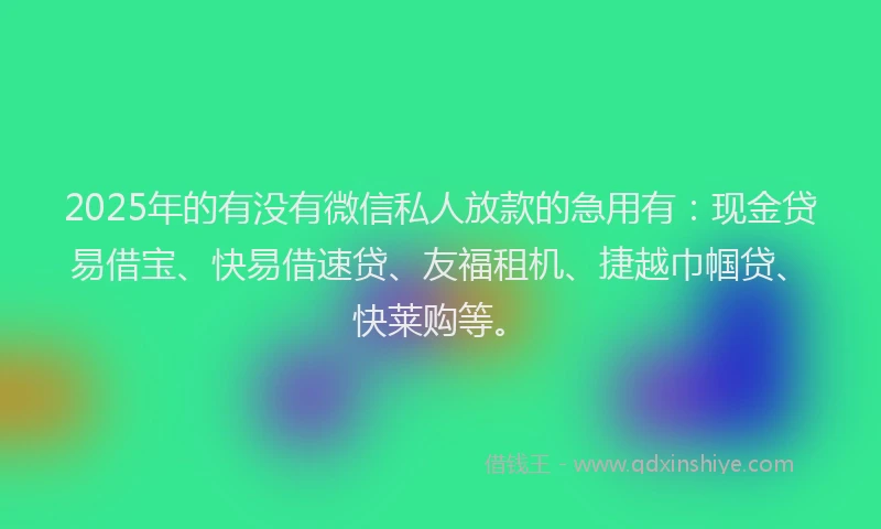 2025年的有没有微信私人放款的急用有：现金贷易借宝、快易借速贷、友福租机、捷越巾帼贷、快莱购等。