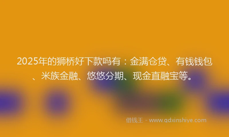 2025年的狮桥好下款吗有：金满仓贷、有钱钱包、米族金融、悠悠分期、现金直融宝等。