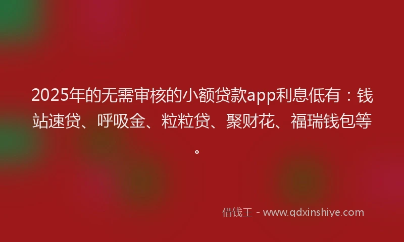 2025年的无需审核的小额贷款app利息低有：钱站速贷、呼吸金、粒粒贷、聚财花、福瑞钱包等。