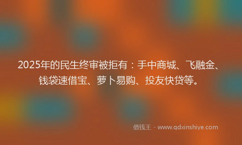 2025年的民生终审被拒有：手中商城、飞融金、钱袋速借宝、萝卜易购、投友快贷等。