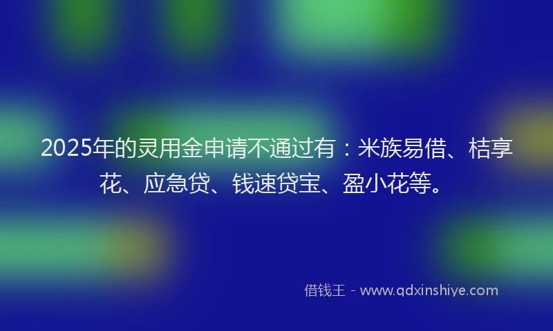 2025年的灵用金申请不通过有：米族易借、桔享花、应急贷、钱速贷宝、盈小花等。