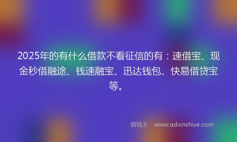 2025年的有什么借款不看征信的有：速借宝、现金秒借融途、钱速融宝、迅达钱包、快易借贷宝等。