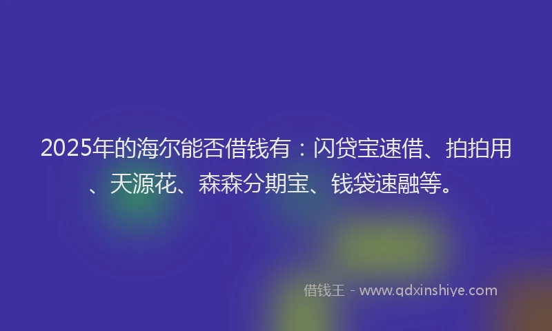 2025年的海尔能否借钱有：闪贷宝速借、拍拍用、天源花、森森分期宝、钱袋速融等。
