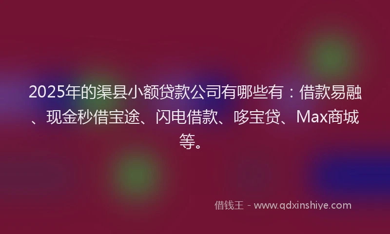 2025年的渠县小额贷款公司有哪些有：借款易融、现金秒借宝途、闪电借款、哆宝贷、Max商城等。