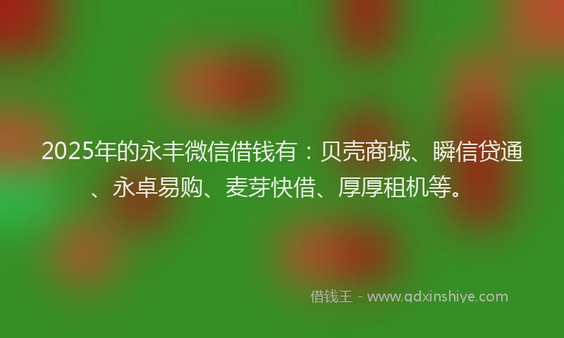 2025年的永丰微信借钱有：贝壳商城、瞬信贷通、永卓易购、麦芽快借、厚厚租机等。