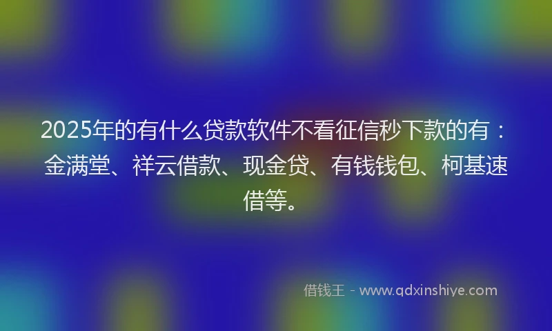 2025年的有什么贷款软件不看征信秒下款的有：金满堂、祥云借款、现金贷、有钱钱包、柯基速借等。