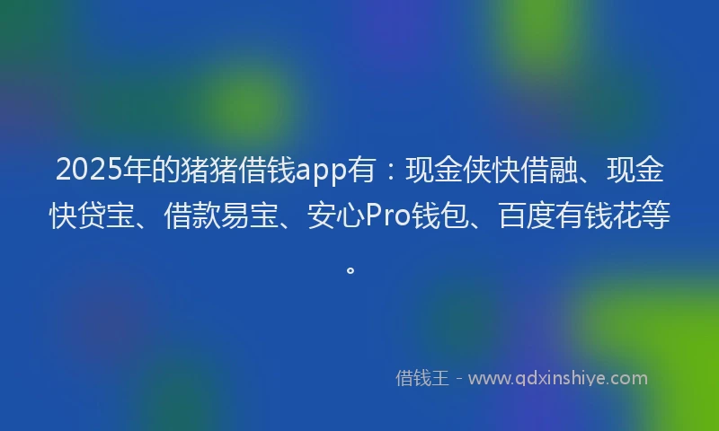 2025年的猪猪借钱app有：现金侠快借融、现金快贷宝、借款易宝、安心Pro钱包、百度有钱花等。