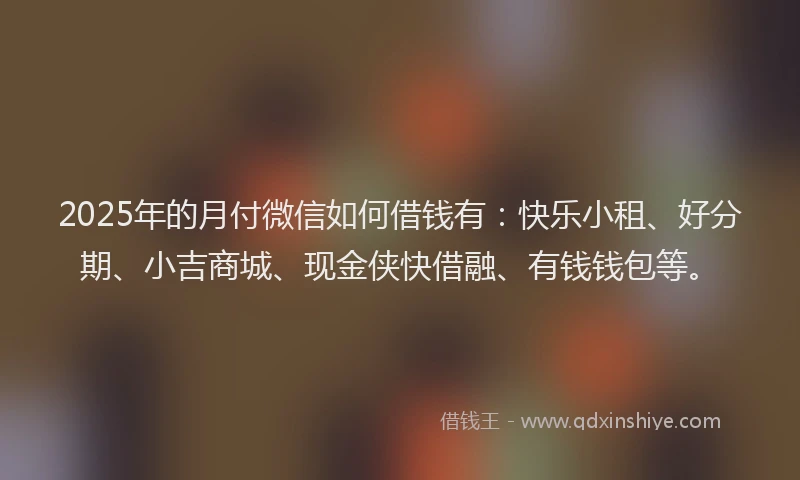 2025年的月付微信如何借钱有：快乐小租、好分期、小吉商城、现金侠快借融、有钱钱包等。