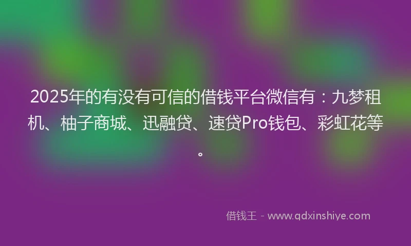 2025年的有没有可信的借钱平台微信有：九梦租机、柚子商城、迅融贷、速贷Pro钱包、彩虹花等。