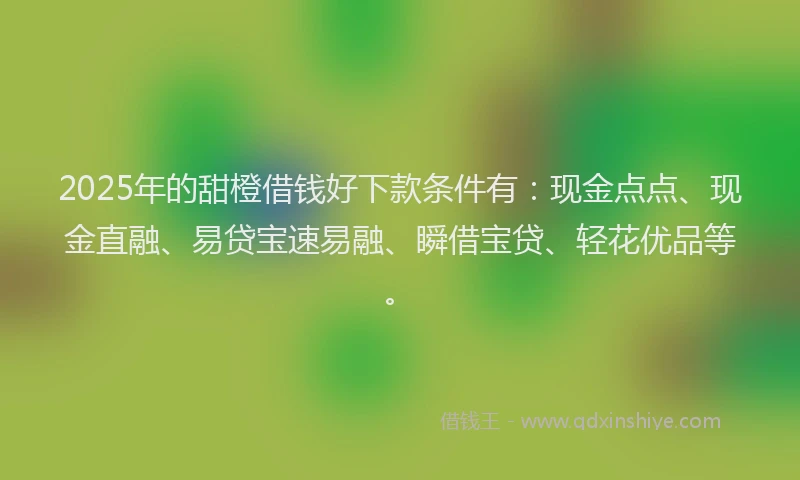 2025年的甜橙借钱好下款条件有：现金点点、现金直融、易贷宝速易融、瞬借宝贷、轻花优品等。