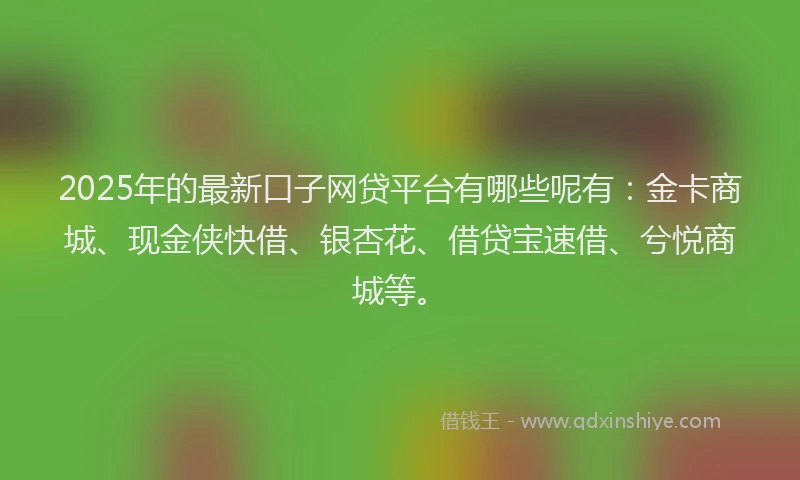 2025年的最新口子网贷平台有哪些呢有：金卡商城、现金侠快借、银杏花、借贷宝速借、兮悦商城等。