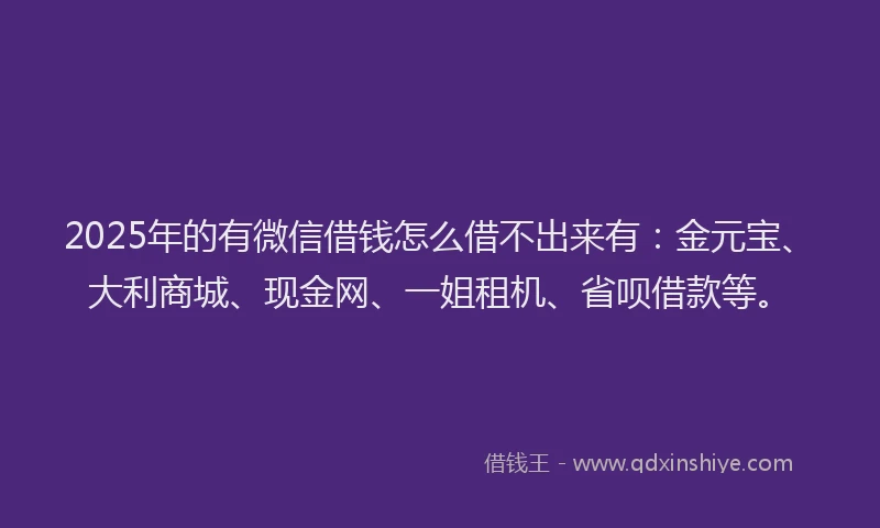 2025年的有微信借钱怎么借不出来有：金元宝、大利商城、现金网、一姐租机、省呗借款等。