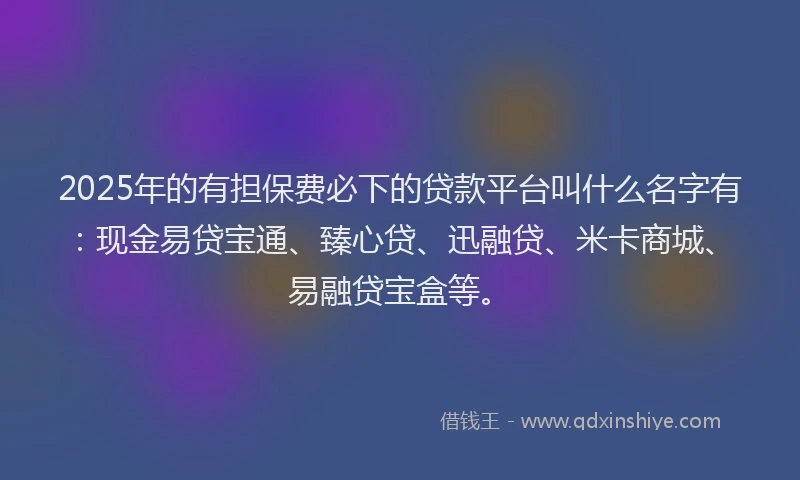 2025年的有担保费必下的贷款平台叫什么名字有：现金易贷宝通、臻心贷、迅融贷、米卡商城、易融贷宝盒等。
