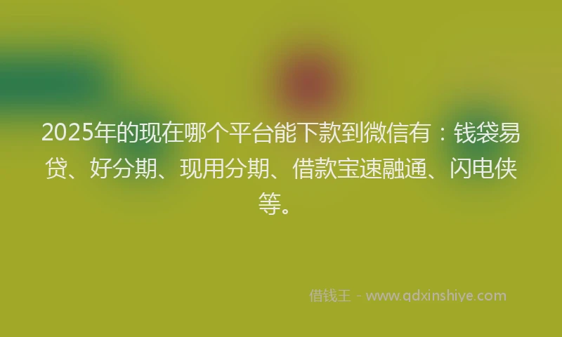 2025年的现在哪个平台能下款到微信有：钱袋易贷、好分期、现用分期、借款宝速融通、闪电侠等。