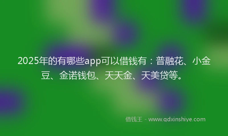 2025年的有哪些app可以借钱有：普融花、小金豆、金诺钱包、天天金、天美贷等。