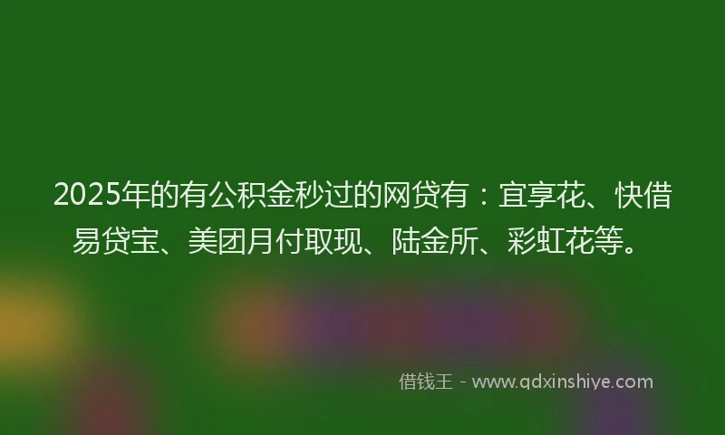2025年的有公积金秒过的网贷有：宜享花、快借易贷宝、美团月付取现、陆金所、彩虹花等。