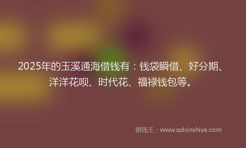 2025年的玉溪通海借钱有：钱袋瞬借、好分期、洋洋花呗、时代花、福禄钱包等。