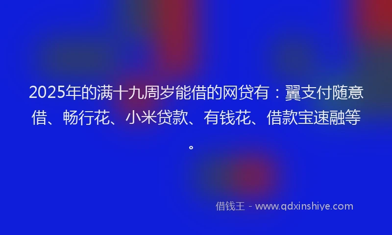 2025年的满十九周岁能借的网贷有：翼支付随意借、畅行花、小米贷款、有钱花、借款宝速融等。