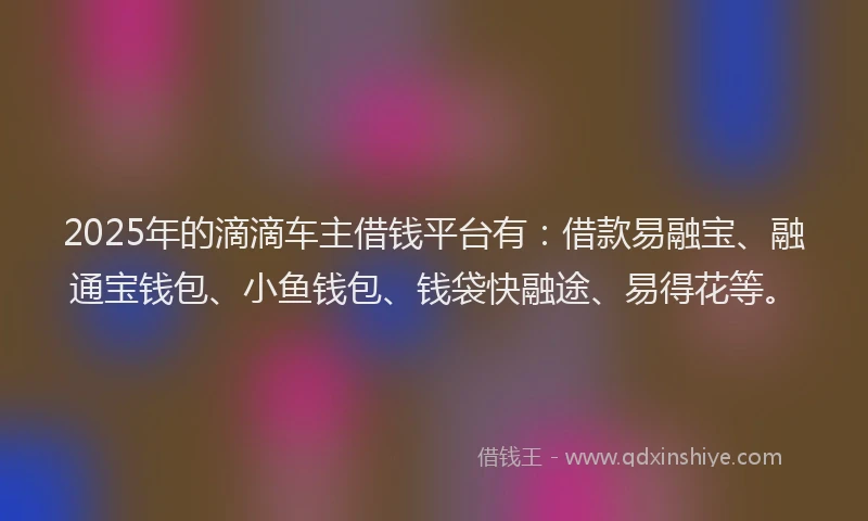 2025年的滴滴车主借钱平台有：借款易融宝、融通宝钱包、小鱼钱包、钱袋快融途、易得花等。