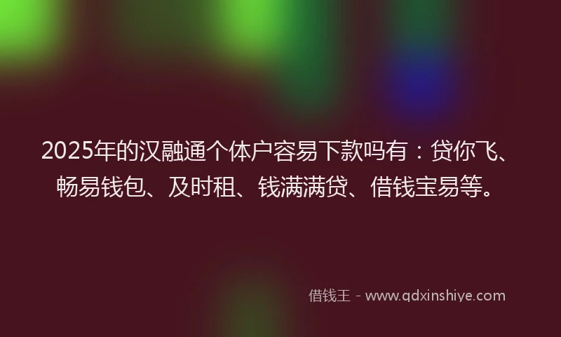 2025年的汉融通个体户容易下款吗有：贷你飞、畅易钱包、及时租、钱满满贷、借钱宝易等。