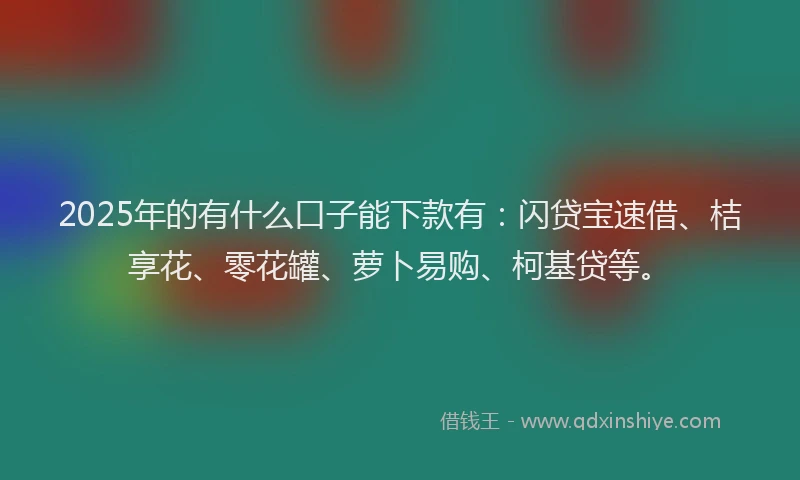 2025年的有什么口子能下款有：闪贷宝速借、桔享花、零花罐、萝卜易购、柯基贷等。