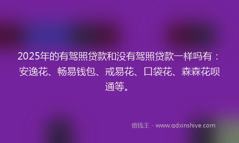 2025年的有驾照贷款和没有驾照贷款一样吗有：安逸花、畅易钱包、戒易花、口袋花、森森花呗通等。