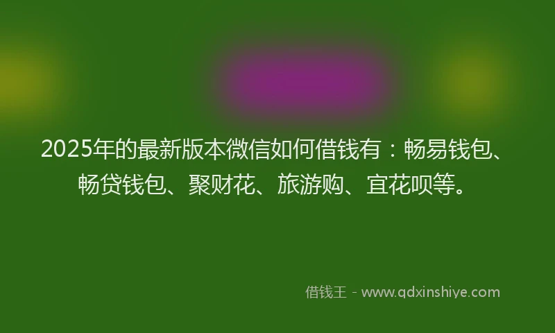 2025年的最新版本微信如何借钱有：畅易钱包、畅贷钱包、聚财花、旅游购、宜花呗等。