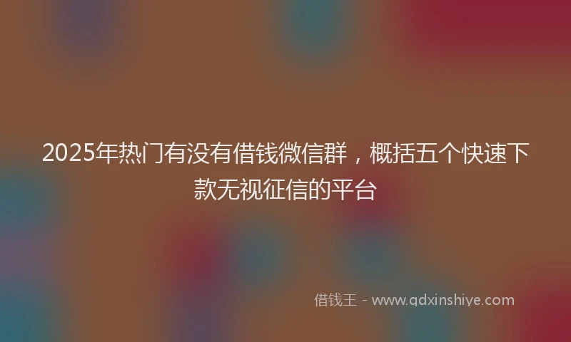 2025年热门有没有借钱微信群，概括五个快速下款无视征信的平台