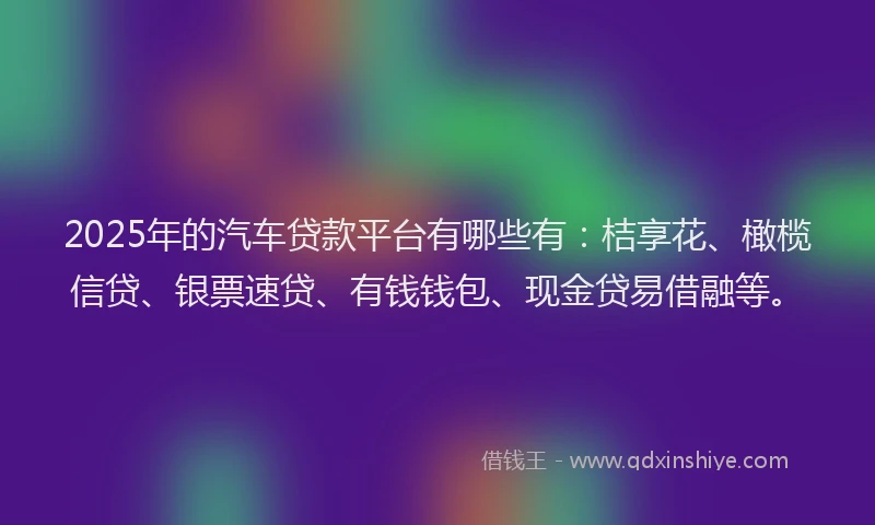 2025年的汽车贷款平台有哪些有：桔享花、橄榄信贷、银票速贷、有钱钱包、现金贷易借融等。