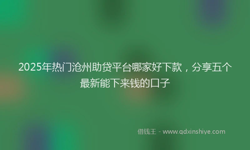 2025年热门沧州助贷平台哪家好下款，分享五个最新能下来钱的口子