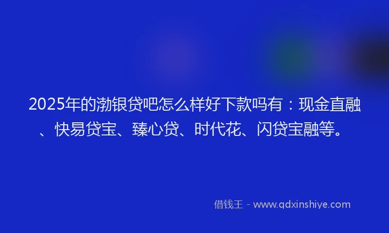 2025年的渤银贷吧怎么样好下款吗有：现金直融、快易贷宝、臻心贷、时代花、闪贷宝融等。