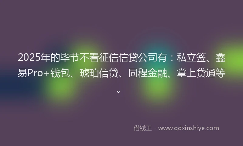 2025年的毕节不看征信信贷公司有：私立签、鑫易Pro+钱包、琥珀信贷、同程金融、掌上贷通等。