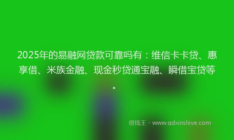 2025年的易融网贷款可靠吗有：维信卡卡贷、惠享借、米族金融、现金秒贷通宝融、瞬借宝贷等。