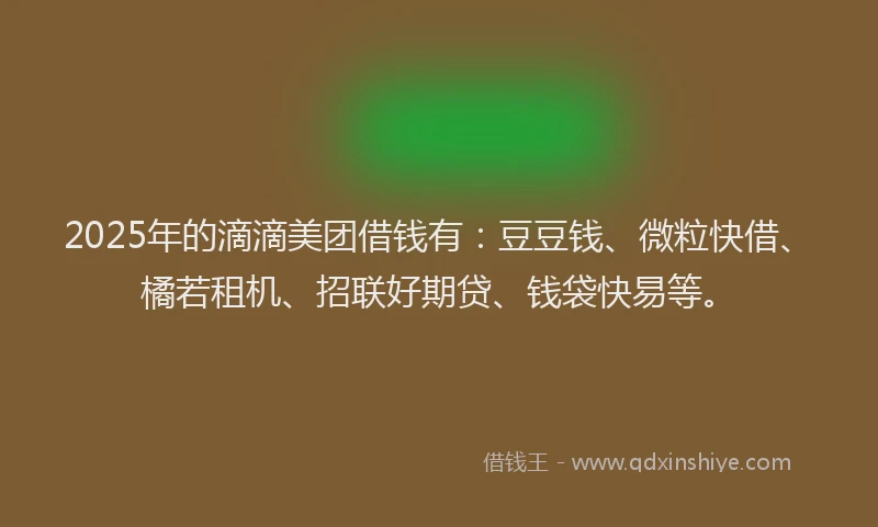 2025年的滴滴美团借钱有：豆豆钱、微粒快借、橘若租机、招联好期贷、钱袋快易等。