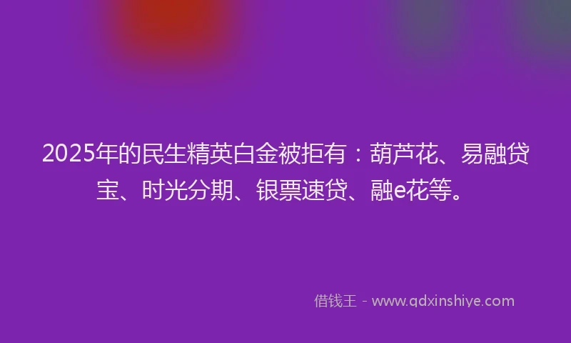 2025年的民生精英白金被拒有：葫芦花、易融贷宝、时光分期、银票速贷、融e花等。