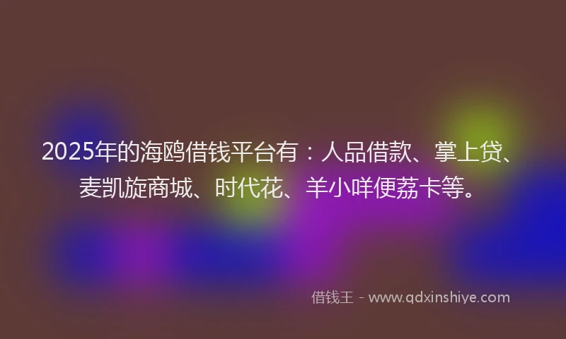 2025年的海鸥借钱平台有：人品借款、掌上贷、麦凯旋商城、时代花、羊小咩便荔卡等。