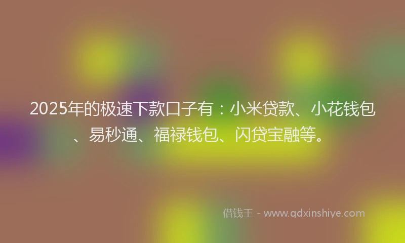 2025年的极速下款口子有：小米贷款、小花钱包、易秒通、福禄钱包、闪贷宝融等。