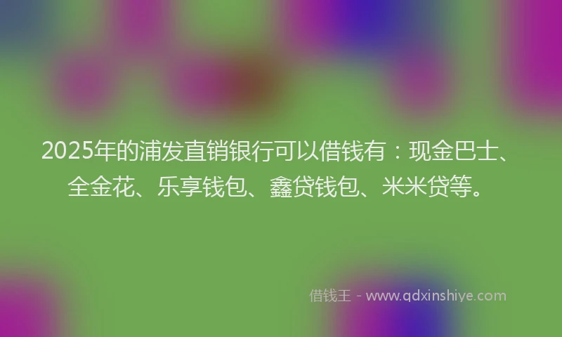 2025年的浦发直销银行可以借钱有：现金巴士、全金花、乐享钱包、鑫贷钱包、米米贷等。