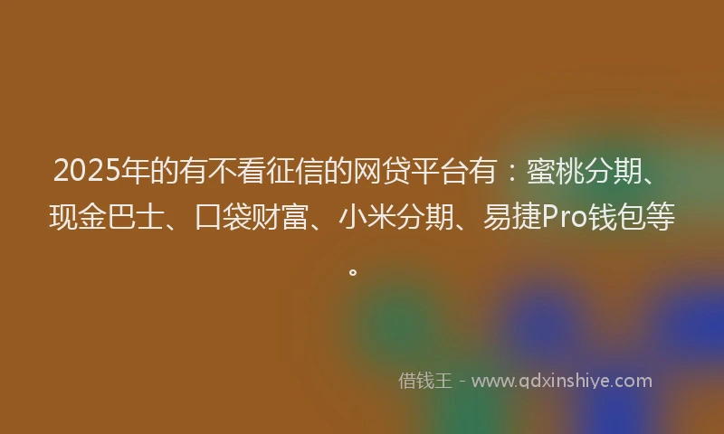 2025年的有不看征信的网贷平台有：蜜桃分期、现金巴士、口袋财富、小米分期、易捷Pro钱包等。