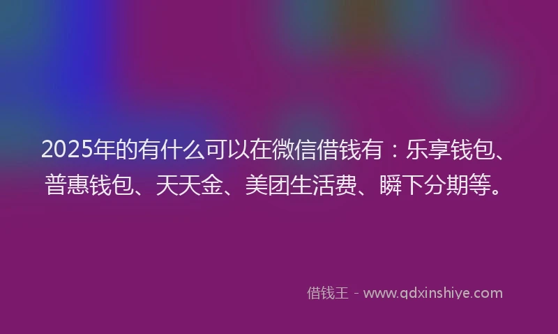 2025年的有什么可以在微信借钱有：乐享钱包、普惠钱包、天天金、美团生活费、瞬下分期等。