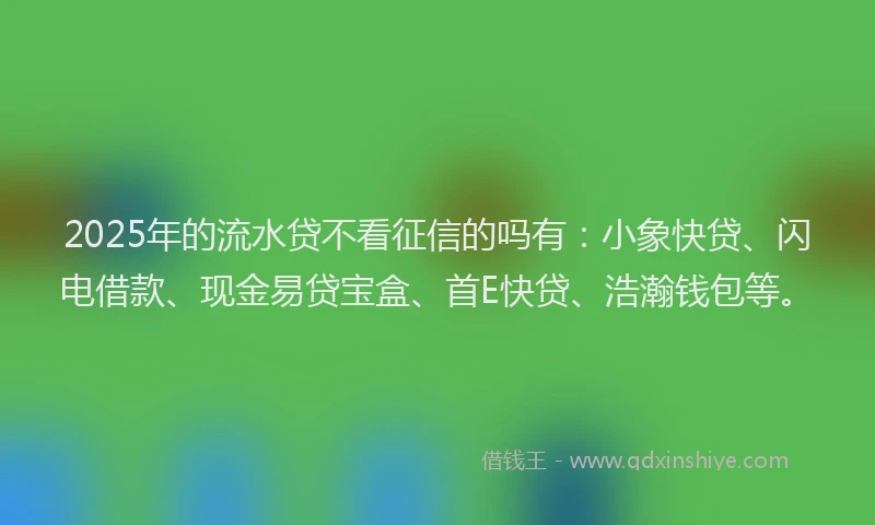 2025年的流水贷不看征信的吗有：小象快贷、闪电借款、现金易贷宝盒、首E快贷、浩瀚钱包等。